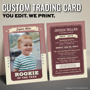 Custom Rookie Trading Card, First Birthday Retro  Calling Card