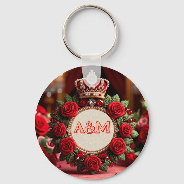 👑 Custom Rose Crown Monogram Name Gift for Her 🌹 Keychain (Front)