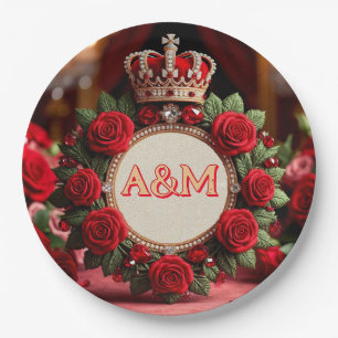 👑 Custom Rose Crown Monogram Name Gift for Her 🌹 Paper Plate