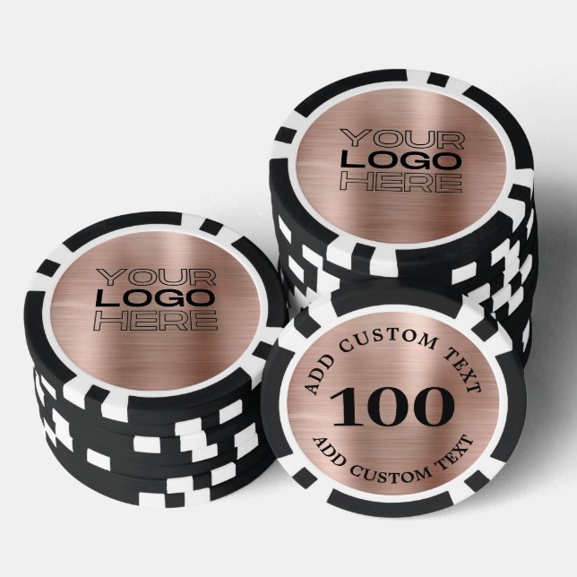 Custom Rose Gold Business Logo 100 Numbered Poker Chips (Stack)