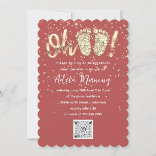 Custom Rose Gold Confetti Feet Baby Boy QR CODE Invitation