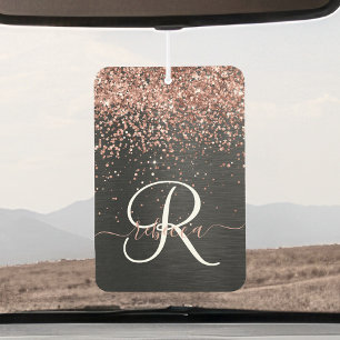 Custom Rose Gold Glitter Black Sparkle Monogram Air Freshener