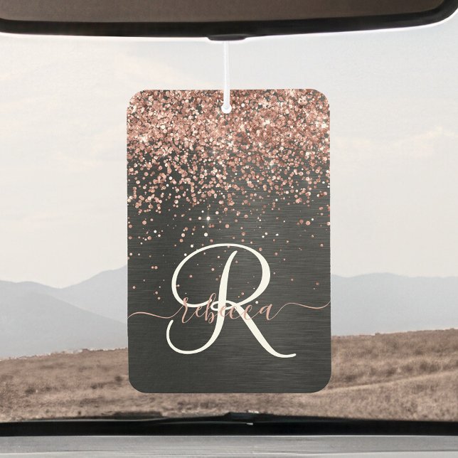 Custom Rose Gold Glitter Black Sparkle Monogram Air Freshener (Creator Uploaded)