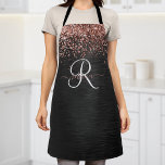 Custom Rose Gold Glitter Black Sparkle Monogram Apron<br><div class="desc">Easily personalize this trendy elegant apron design featuring pretty rose gold sparkling glitter on a black brushed metallic background.</div>