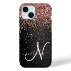 Custom Rose Gold Glitter Black Sparkle Monogram