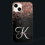 Custom Rose Gold Glitter Black Sparkle Monogram Case-Mate iPhone 14 Case<br><div class="desc">Easily personalize this trendy elegant phone case design featuring pretty rose gold sparkling glitter on a black brushed metallic background.</div>