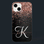 Custom Rose Gold Glitter Black Sparkle Monogram Case-Mate iPhone 14 Case<br><div class="desc">Easily personalize this trendy elegant phone case design featuring pretty rose gold sparkling glitter on a black brushed metallic background.</div>