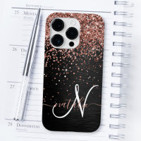Custom Rose Gold Glitter Black Sparkle Monogram