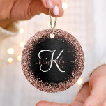 Custom Rose Gold Glitter Black Sparkle Monogram Ceramic Ornament<br><div class="desc">Easily personalize this trendy elegant ceramic ornament design featuring pretty rose gold sparkling glitter on a black brushed metallic background.</div>