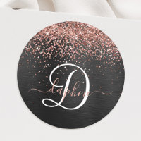 Custom Rose Gold Glitter Black Sparkle Monogram