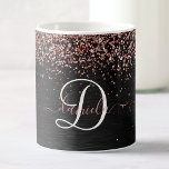 Custom Rose Gold Glitter Black Sparkle Monogram Coffee Mug<br><div class="desc">Easily personalize this trendy elegant coffee mug design featuring pretty rose gold sparkling glitter on a black brushed metallic background.</div>