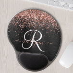 Custom Rose Gold Glitter Black Sparkle Monogram  Gel Mouse Pad<br><div class="desc">Easily personalize this trendy elegant gel mouse pad design featuring pretty rose gold sparkling glitter on a black brushed metallic background.</div>