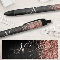 Custom Rose Gold Glitter Black Sparkle Monogram