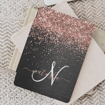 Custom Rose Gold Glitter Black Sparkle Monogram iPad Mini Cover<br><div class="desc">Easily personalize this trendy elegant iPad cover design featuring pretty rose gold sparkling glitter on a black brushed metallic background.</div>