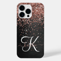 Custom Rose Gold Glitter Black Sparkle Monogram