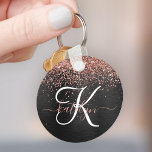 Custom Rose Gold Glitter Black Sparkle Monogram Keychain<br><div class="desc">Easily personalize this trendy elegant keychain design featuring pretty rose gold sparkling glitter on a black brushed metallic background.</div>