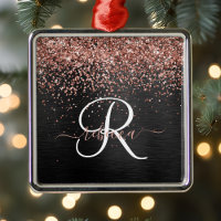 Custom Rose Gold Glitter Black Sparkle Monogram