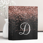 Custom Rose Gold Glitter Black Sparkle Monogram Mini Binder<br><div class="desc">Easily personalize this trendy elegant binder design featuring pretty rose gold sparkling glitter on a black brushed metallic background.</div>