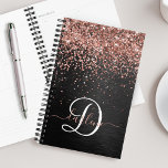 Custom Rose Gold Glitter Black Sparkle Monogram Planner<br><div class="desc">Easily personalize this trendy elegant planner design featuring pretty rose gold sparkling glitter on a black brushed metallic background.</div>