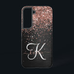 Custom Rose Gold Glitter Black Sparkle Monogram Samsung Galaxy Case<br><div class="desc">Easily personalize this trendy elegant phone case design featuring pretty rose gold sparkling glitter on a black brushed metallic background.</div>