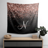 Custom Rose Gold Glitter Black Sparkle Monogram