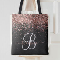 Custom Rose Gold Glitter Black Sparkle Monogram
