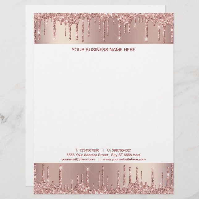 Custom Rose Gold Glitter Letterhead Template (Front/Back)