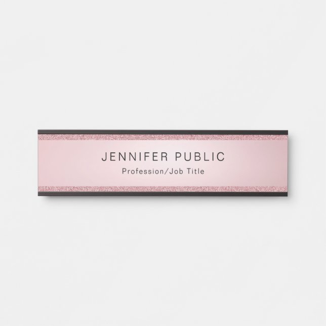 Custom Rose Gold Glitter Modern Elegant Template Door Sign (Front)