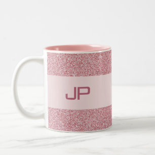 Custom Rose Gold Glitter Monogrammed Template Two-Tone Coffee Mug