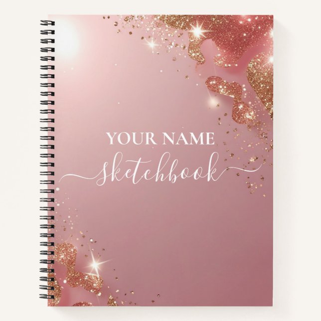 Custom Rose Gold Glitter Notebook – Elegant Sparkl (Front)