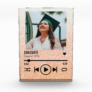 Custom Rose Gold Graduation Photo Song Playlist Block