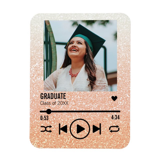 Custom Rose Gold Graduation Photo Song Playlist Magnet (Vertical)