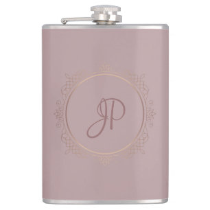 Custom Rose Gold Monogrammed Elegant Template Hip Flask