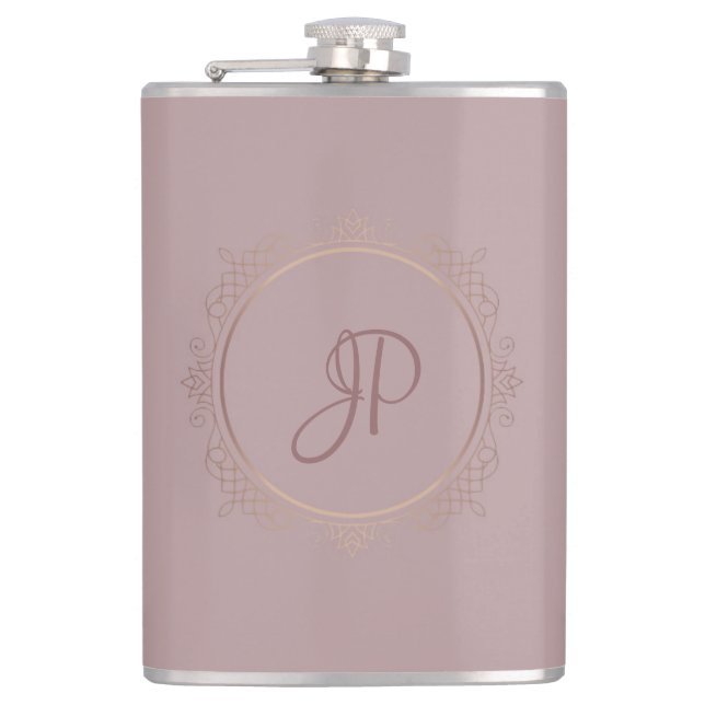 Custom Rose Gold Monogrammed Elegant Template Hip Flask (Front)