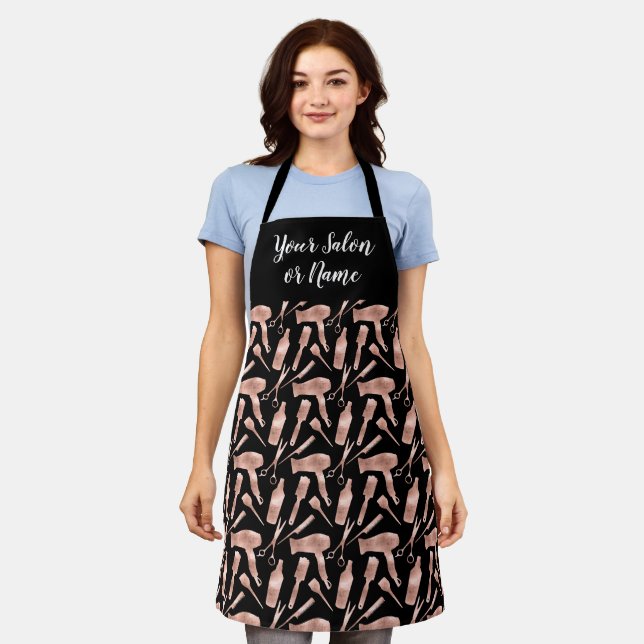 Custom Rose Gold Pattern Hairstylist Hair Salon Apron (Worn)