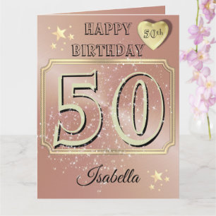 Custom Rose Gold Personalised 50th Birthday Card