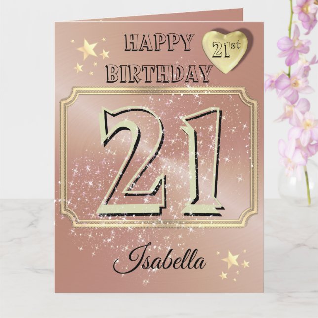Custom Rose Gold Personalized 21st Birthday Card (Orchid)