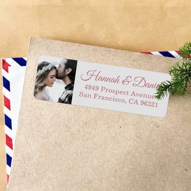 Custom Rose Gold Photo Wedding Return Address (Creator Uploaded)
