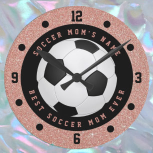 Custom Rose Gold Pink Girls Soccer Ball Soccer Mom Round Clock