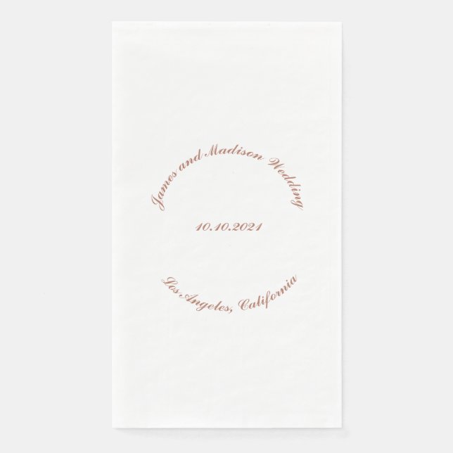 Custom rose gold script curved Name date wedding Napkin (Front)