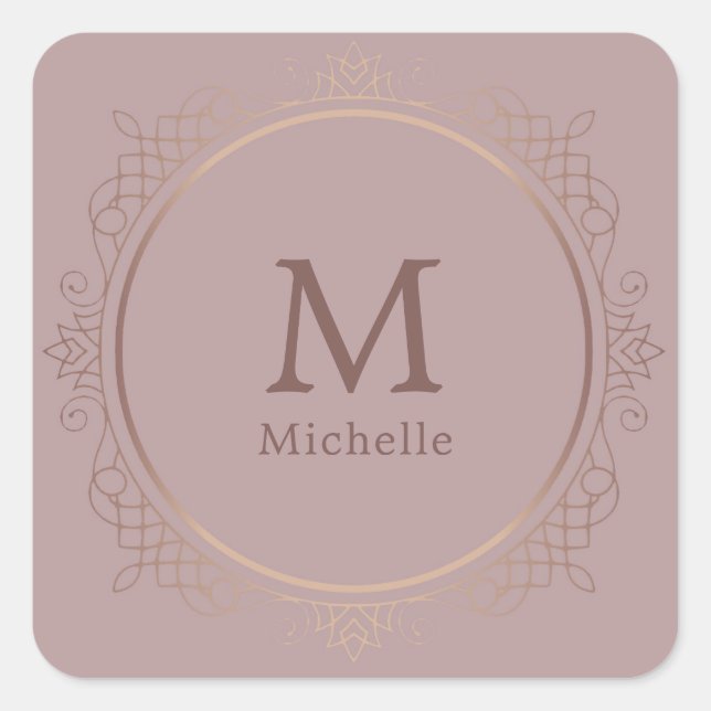 Custom Rose Gold Trendy Monogram Elegant Template Square Sticker (Front)