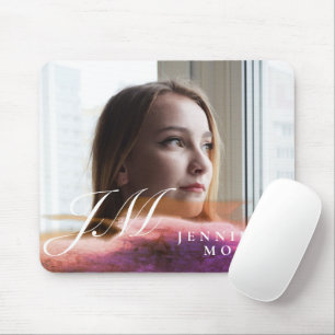 Custom Rose Gold Watercolor Photo Monogrammed Mouse Pad