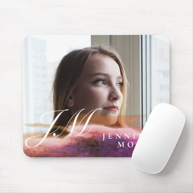 Custom Rose Gold Watercolor Photo Monogrammed Mouse Pad (With Mouse)