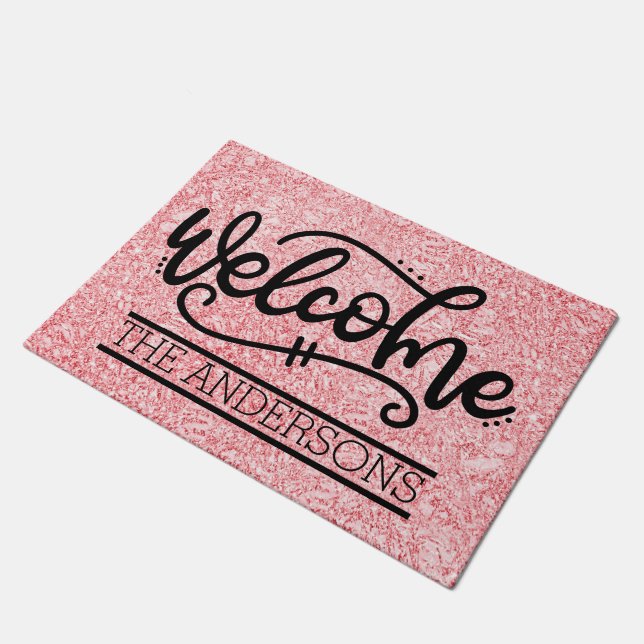 Custom Rose Pink Welcome Doormat (Angled)