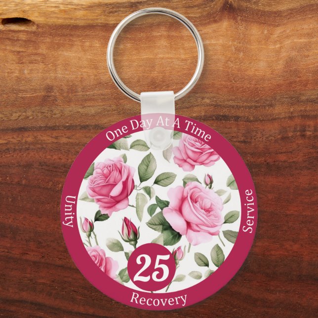 Custom Rose Recovery Milestone Gift for Her Keychain (Front)