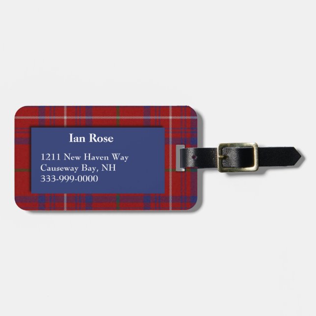Custom Rose Tartan Plaid Luggage Tag (Front Horizontal)