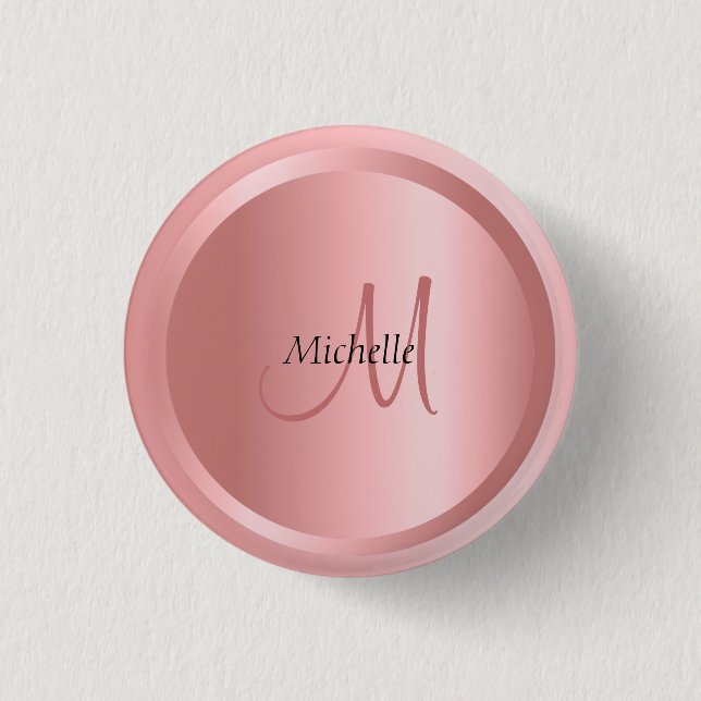 Custom Rosegold Mono gram Elegant Template 1 Inch Round Button (Front)