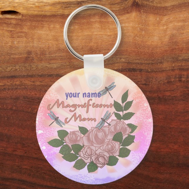 Custom Roses Magnificent Mom  Keychain (Front)