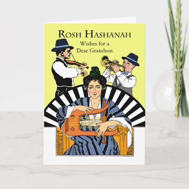 Custom Rosh Hashanah for Grandson, Klezmer Band Holiday Card (Front)