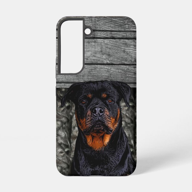 Custom Rottweiler Name Dog Camo Rustic Pet Samsung Galaxy S22 Case (Back)